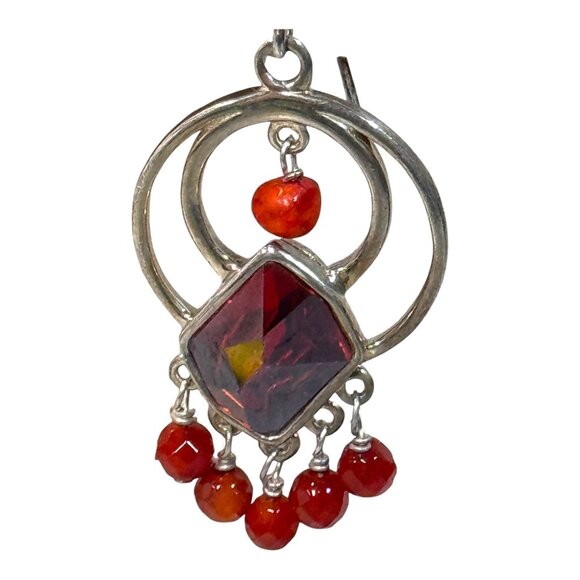 Sterling Silver Dangle Earrings Garnet Red Gemstones & Beads Chandelier Boho - Picture 2 of 5